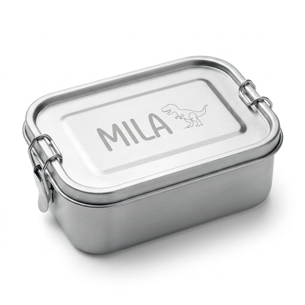 Volledig gepersonaliseerde RVS lunchbox met eigen gravering
