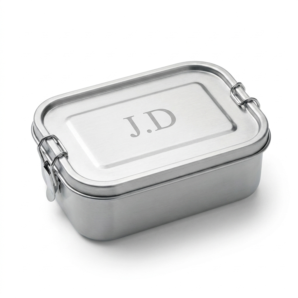 RVS lunchbox met gegraveerd monogram, voor volwassenen en kantoor