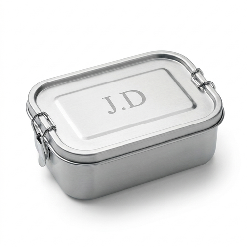 RVS lunchbox met gegraveerd monogram, voor volwassenen en kantoor