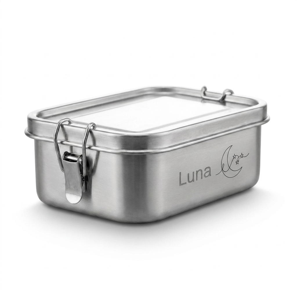 Gegraveerde RVS lunchbox met naam Luna en maan